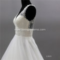Bridal Sleeveless Crystal Sash Lace ball gown luxury muslimah fairy feather wedding dress